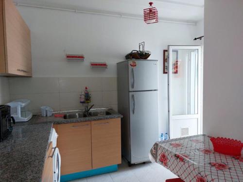 甘达坞伊港Résidence Sayadi - Chatt Meriam - Sousse的厨房配有白色冰箱和水槽