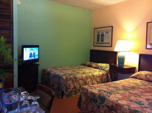 圣胡安伊比利亚半岛酒店 - 圣胡安的酒店客房设有两张床和一台平面电视。
