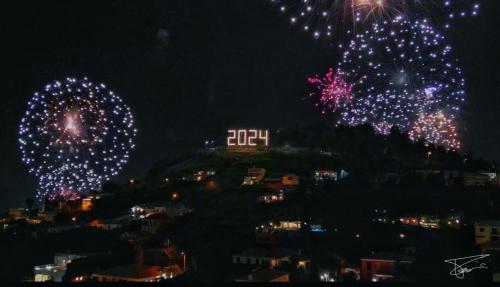 丰沙尔Casa dos Amigos Panoramic View的夜晚天空中一束烟花