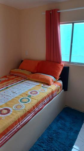 威廉斯塔德Dushi Curaçaose appartement的一间卧室配有一张带窗帘的床和窗户