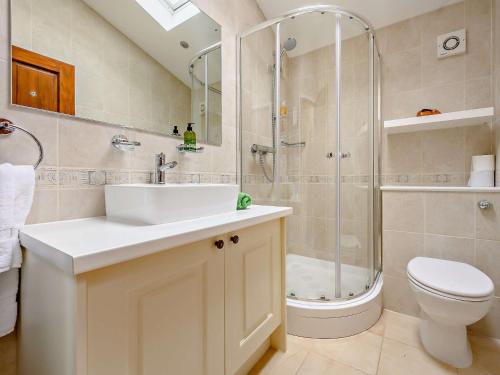 多克雷4 Bed in Matterdale SZ367的带淋浴、盥洗盆和卫生间的浴室