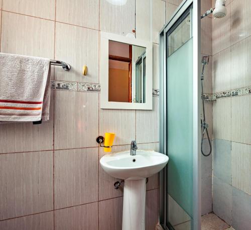 内罗毕MANI HOMES的一间带水槽、镜子和淋浴的浴室
