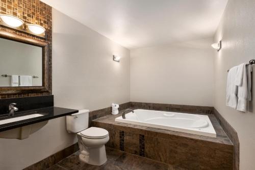 CarrollCarrollton Hotel的带浴缸、卫生间和盥洗盆的浴室