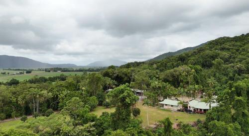 Fishery FallsAhana Resort的森林中间房屋的空中景观