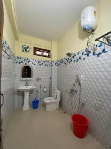 Ninashi Homestay Wakro的浴室配有盥洗盆、卫生间和盥洗盆。