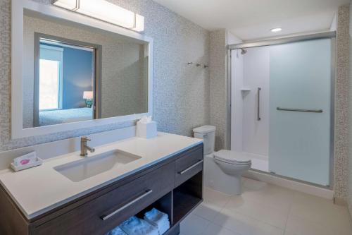 彭萨科拉Tru By Hilton Pensacola Airport Medical Center的一间带水槽、卫生间和镜子的浴室