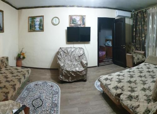 (( Turksib ))2- ух комнатная квартира的带沙发和电视的客厅