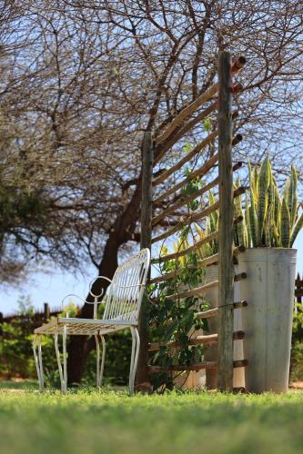 MochudiSABI Escapes的围栏和植物旁边的白色长凳