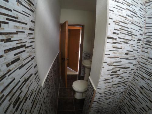San LorenzoEstancia Spondylus的一间带卫生间和砖墙的小浴室