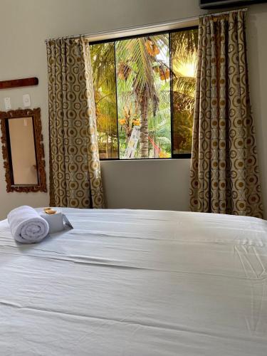 AguaytíaHOSTAL LOS NOGALES的卧室配有白色的床和大窗户