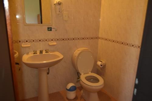 玛德琳港Hostal Madryn的一间带卫生间和水槽的小浴室