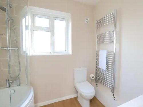 牛津Pass the Keys Spacious 3BR Garden Home inc Parking Oxford的白色的浴室设有卫生间和窗户。