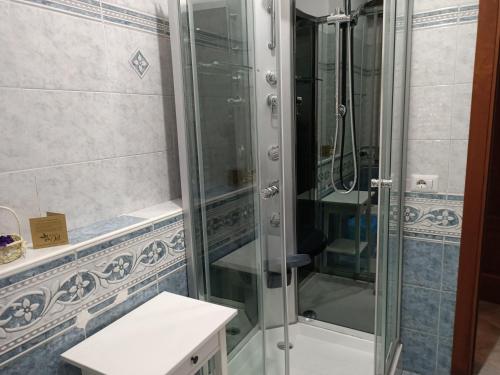 菲乌米奇诺monolocale speedy的浴室里设有玻璃门淋浴