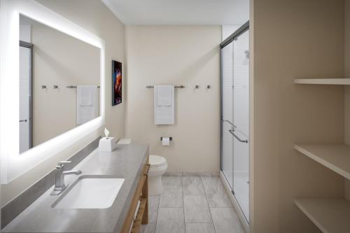 波特兰Candlewood Suites - Corpus Christi - Portland, an IHG Hotel的一间带水槽、卫生间和淋浴的浴室