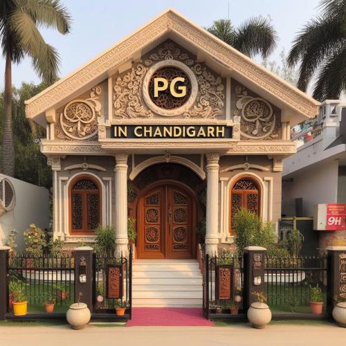 钱德加尔Sector 22B Best PG的一座有标牌的建筑,上面写着英文字母