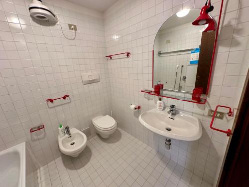 摩德纳迪-坎皮格里奥Bilocale Rio Falzè - Serafini的一间带水槽、卫生间和镜子的浴室