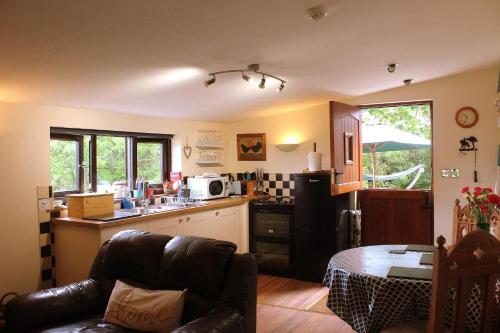Llanrhaeadr-ym-MochnantThe Retreat的带沙发的厨房和带水槽的厨房