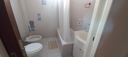 内乌肯Casa Luz的白色的浴室设有卫生间和水槽。