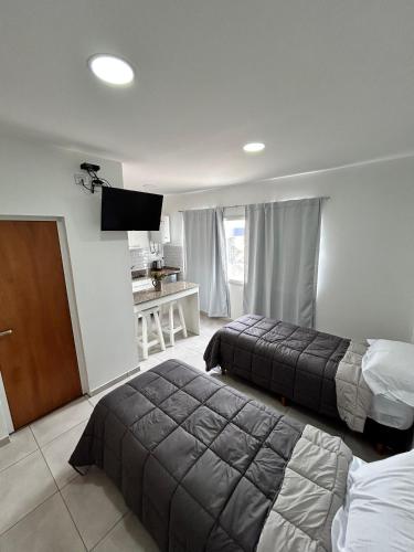 圣洛伦索Plaza Km 325的酒店客房设有两张床和一台平面电视。
