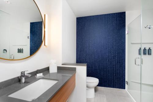 卢基约Fairfield by Marriott Luquillo Beach的一间带水槽、卫生间和镜子的浴室