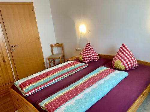施科佩尔瑙Ferienwohnung Schoppernau的一间卧室配有一张带两个枕头的床