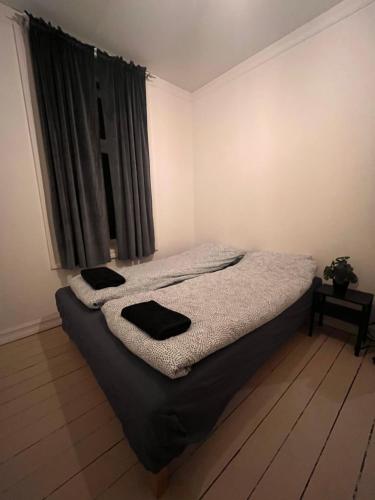 奥斯陆Rom midt i Oslo sentrum- gå avstand til det meste的一间卧室配有一张带两个枕头的床