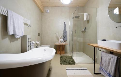塞斯托拉Nice Apartment In Sestola With House A Mountain View的带浴缸、水槽和淋浴的浴室