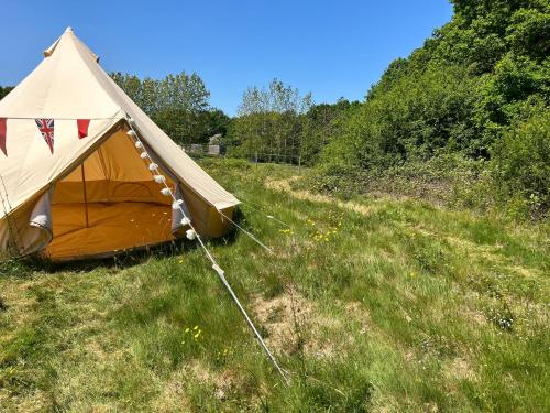 普尔伯勒Sussex Bell Tent的田野中间的帐篷