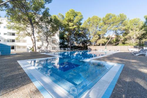 萨洛Mediterranean Way - Rits的地面上设有蓝色和白色瓷砖的游泳池