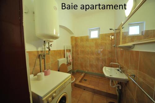 图尔达卡普提旅馆的一间带水槽和卫生间的小浴室