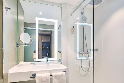 巴黎埃菲尔铁塔格雷内勒美居酒店的一间带水槽和镜子的浴室