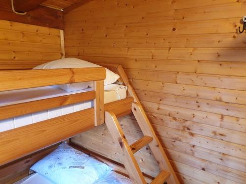 波尔莱扎Brevar Vakantie - Porlezza的小木屋内带两张双层床的客房