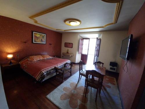 波托西Hostal Imperial Carlos V的一间卧室配有一张床和一台平面电视