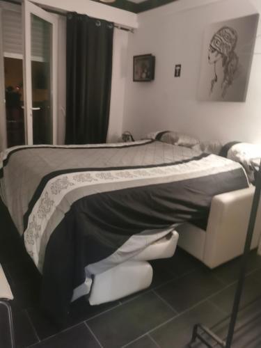 尼斯CHAMBRE CHEZ L'HABITANT - ROOM IN THE OWNER'S APARTMENT的卧室配有床、椅子和窗户。