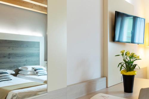 梅斯特亚历山大酒店 的配有两张床铺的客房,墙上配有电视