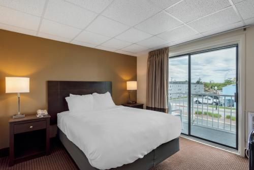 大洋城Quality Inn Ocean City Beachfront的酒店客房设有一张床和一个大窗户