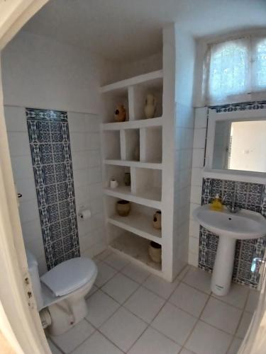 阿格希尔Menzel Churasco Djerba的一间带卫生间和水槽的浴室