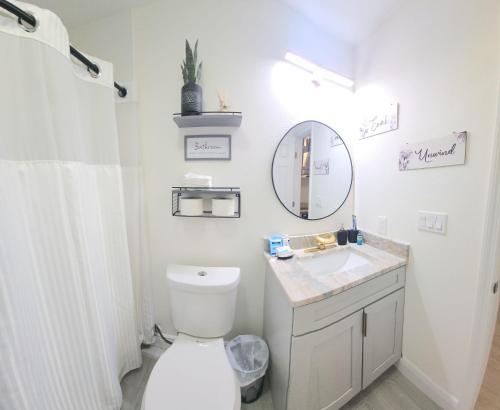 基西米Studio furnished的一间带卫生间、水槽和镜子的浴室