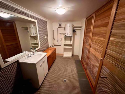 悉尼NY Special Granny Flat in Mosman的一间带水槽和镜子的小浴室