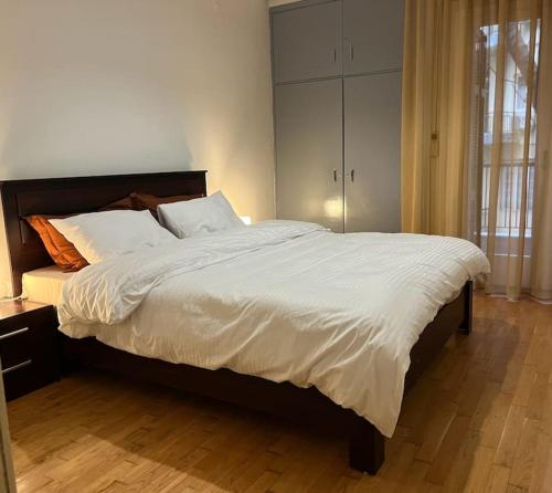 塞萨洛尼基Modern Home的一间卧室配有一张带白色床单的大床
