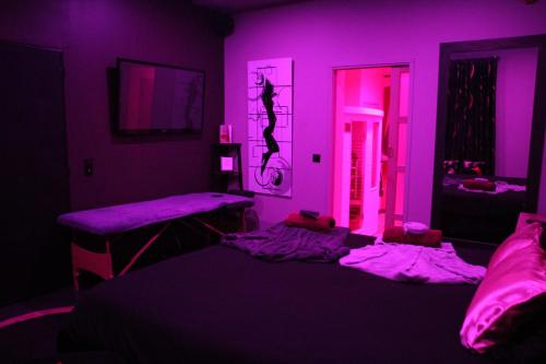 弗卢瓦拉克SECRET33的紫色客房,配有两张床