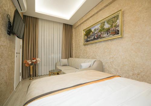 伊斯坦布尔Luxury Medea Taksim Hotel的酒店客房,配有床和沙发