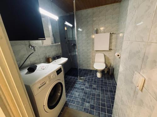 埃斯波Hotel-standard design apartment with private sauna and terrace的一间带洗衣机和卫生间的浴室