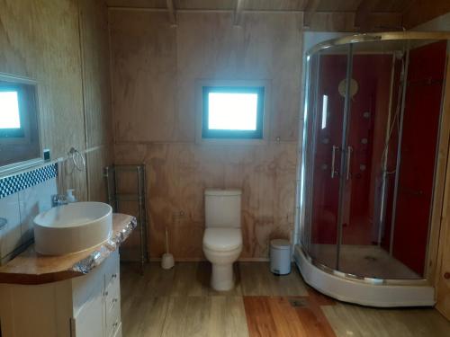 瓜达尔港La Lomita Guadal的浴室配有卫生间、淋浴和盥洗盆。