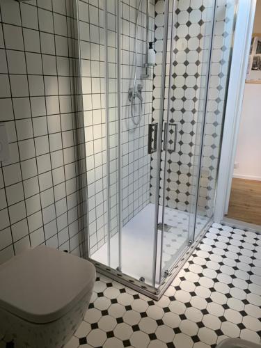 萨沃纳Via Pia 29-7的设有带卫生间的浴室内的淋浴间