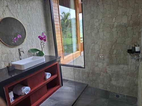 姆杜克MAYURA BALI VILLA的一间带水槽和镜子的浴室