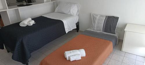 布宜诺斯艾利斯La Recova de La Boca的一间卧室配有一张床,上面有两条毛巾