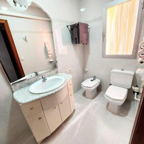 瓦伦西亚Apartamento Valencia capital 5的一间带水槽、卫生间和镜子的浴室