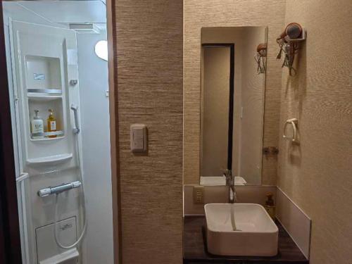 京都Mini Inn Kyoto 京都 - 外国人向け - 日本人予約不可的一间带水槽和镜子的浴室