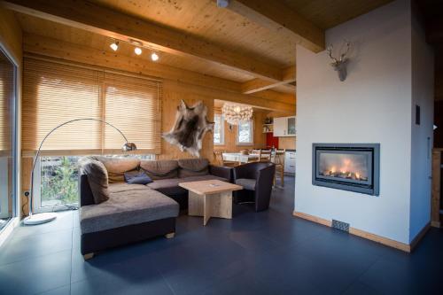 图拉彻霍赫Alpenpark Turrach by ALPS RESORTS的带沙发和壁炉的客厅